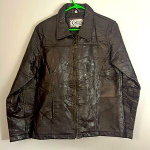 Cellini Brown Patchwork stiched Leather Jacket Size Large